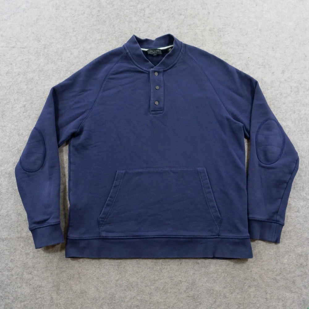 Ted Baker London Sweatshirt Mens 4 Large Blue Snap Henley Elbow Patches
